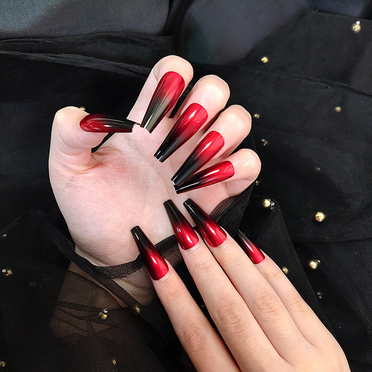 Black And Red Ombre Extra Long Coffin Chrome Acrylic Nails Dazzle Babe