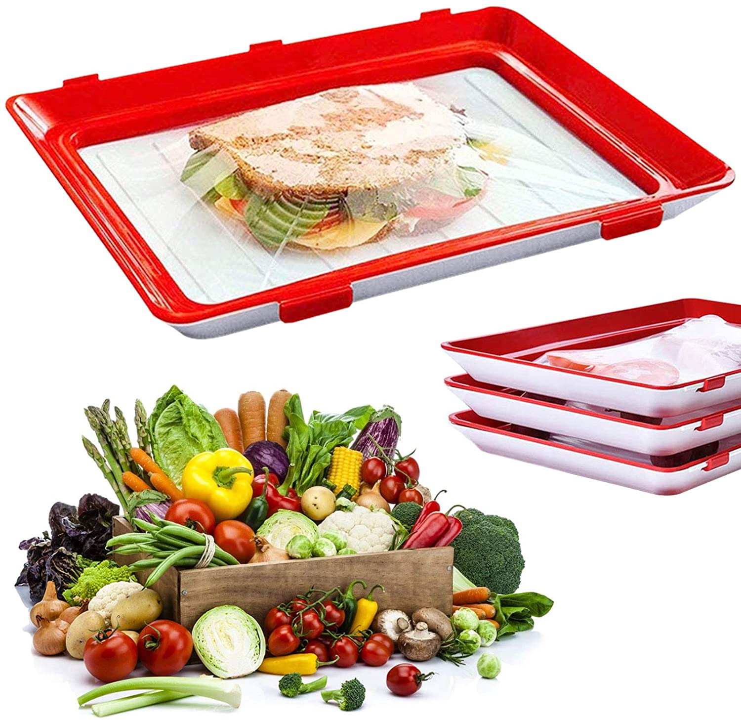 Plastic Food Preservation Stackable Tray Reuseable