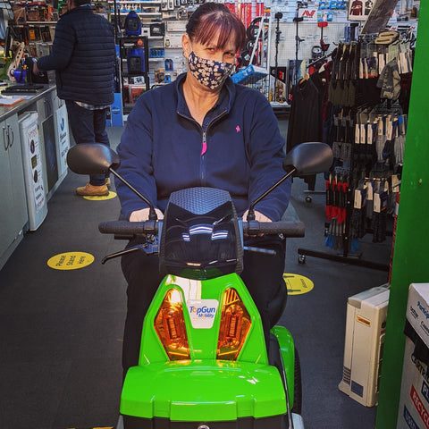 Tracey on a Top Gun Mobility scooter