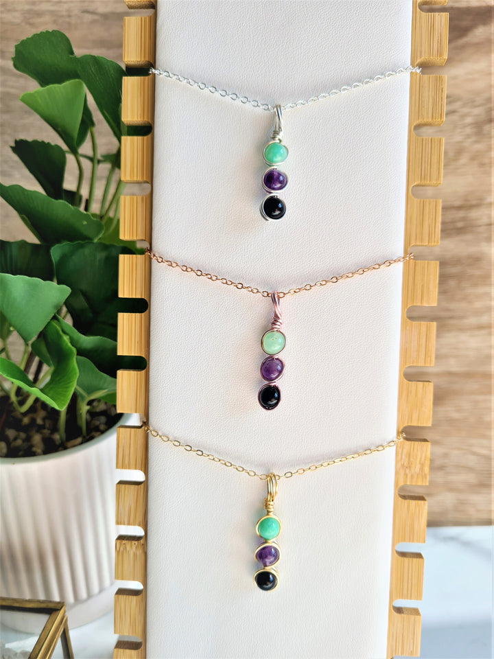 Set your intention and let the magic of crystals guide you.  Each handmade necklaces feature three crystals of an aligned purpose for the ultimate energy boost