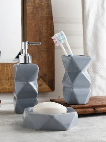 Grey Soap dish, dispenser & toothbrush holder