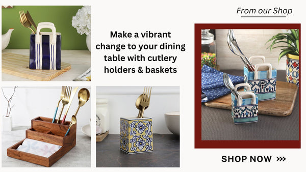 Handmade & handcrafted ceramic & wooden cutlery holder & cutlery baskets