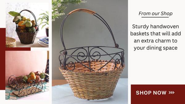 Handmade & handwoven multipurpose bamboo baskets for kitchen countertop & dining table. 