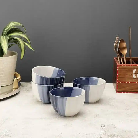 Falak Blue White Ceramic Snack Bowls/Soup Bowls Set of 4