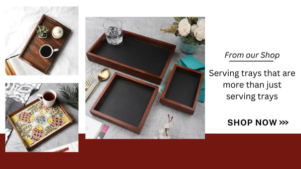 Treated wood handmade & handpainted serving trays with ethnic and modern touch