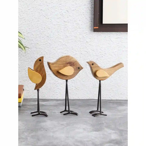 Hand Crafted Sheesham Wood Bird Family Set of Three