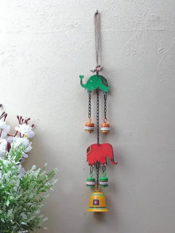 Hand Crafted Wall Hanging Elephant Bell Wind Chime