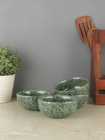 Foliage Green Ceramic Soup/Cereal/Snacks Bowls Set of 4