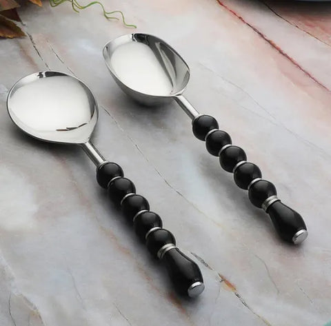 Regal Black Beads Stainless Steel Serving Spoons Set of 2