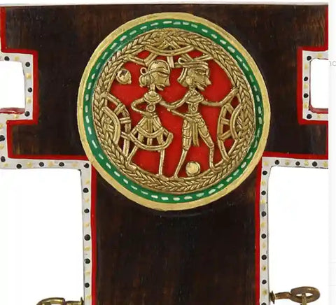 Small Dhokra Key Hook in Mango Wood