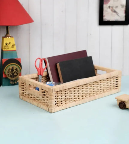 Hand Woven Small Rattan Wicker Desk Organizer