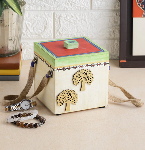 Colors of Joy Hand Painted Light Gold Big Wooden Decorative Box
