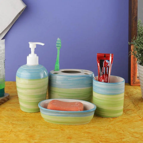 Ananda Blue Green Ceramic Bathroom Accessories Set
