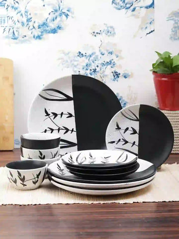 Moonlight Black White Ceramic 12 Pieces Dinner Set
