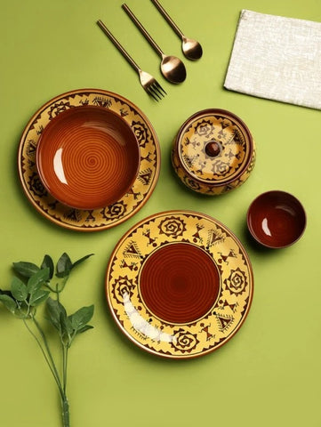 Brown Warli ceramic dinner plates