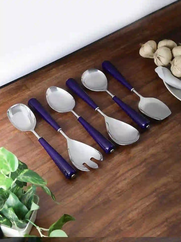 Handmade Navy Blue Ceramic Serving Spoons/ Designer Cutlery Set of Six