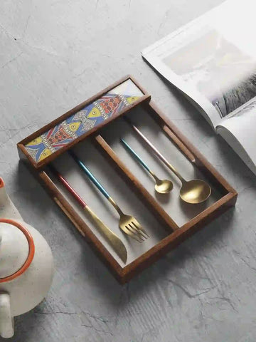 Hand Painted Madhubani Teak Wood Cutlery/Spoon Holder