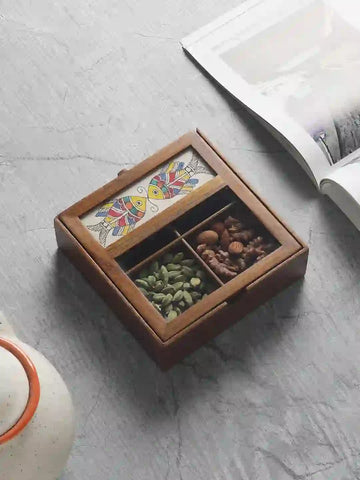 Madhubani Wooden Spice Box with 4 compartments