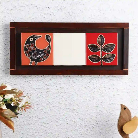 Colors of Joy Orange Bird Red Plant Tiled Horizontal Wall Hanging