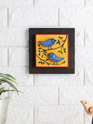 Hand Painted Blue Bird Square Wooden Wall Hanging - Neel Collection