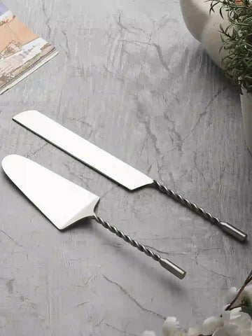 Antique Matt Finish Stainless Steel Twisted Handle Cake Set