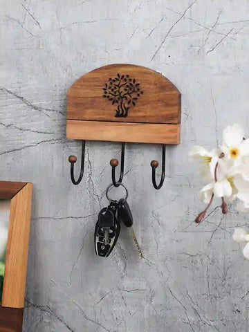 The Tree of Life Sheesham & Beech Wood Wall-Mounting Key Holder