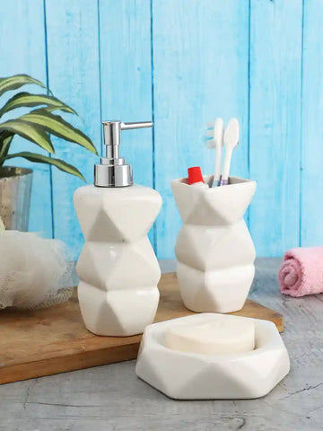 Hand-made Diamond Ceramic White Bathroom Set of Three