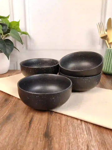 Sitare Hand-made Black Dotted Matt Ceramic Snack Bowls/Soup Bowls Set of 4