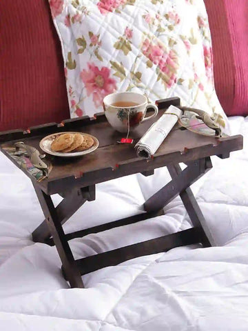 Mango Wood Madhubani Work Foldable Breakfast in Bed Tray / Breakfast Tray