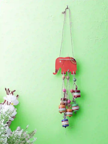 Red Elephant Wall Hanging Wind chime with Small Bells