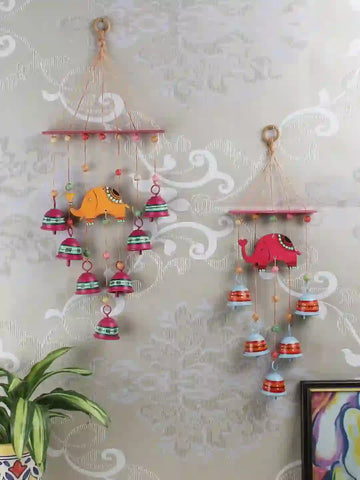 Pink Orange Elephant Bells Wall Decorative Set from Tinkle Bells Collection - Set of Two