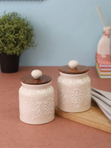 White Hand Embossed Airtight jars