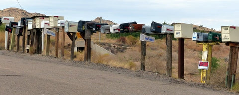 A row of USPS mailboxes