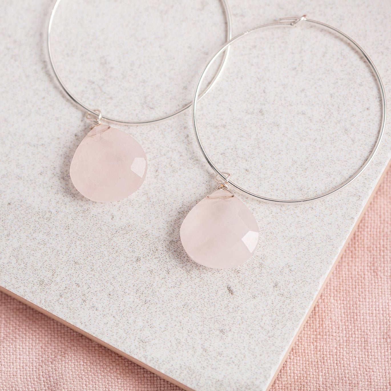 rose quartz hoop earrings