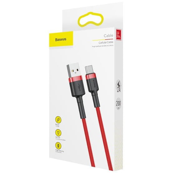 Kabel Baseus Cafule 2A USB-A für USB-C 2m, Rot-Rot