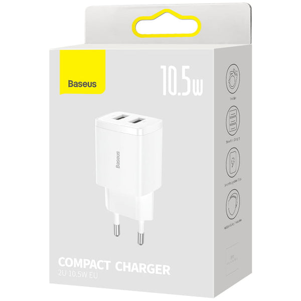 Wandladegerät Baseus Compact 2x USB-A 10,5 W, Weiß