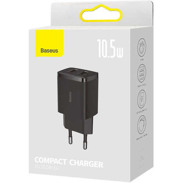 Wandladegerät Baseus Compact 2x USB-A 10,5 W, Schwarz