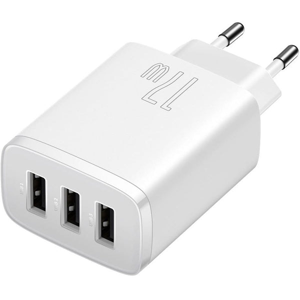 Ladegerät Baseus Compact 3x USB-A 17 W, Weiß