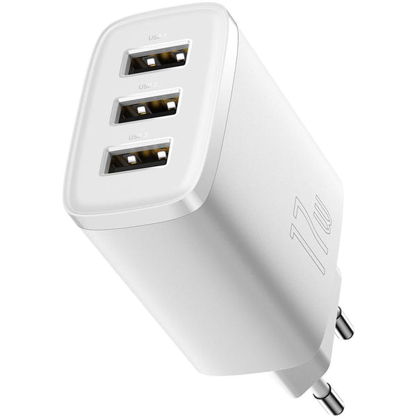 Ladegerät Baseus Compact 3x USB-A 17 W, Weiß