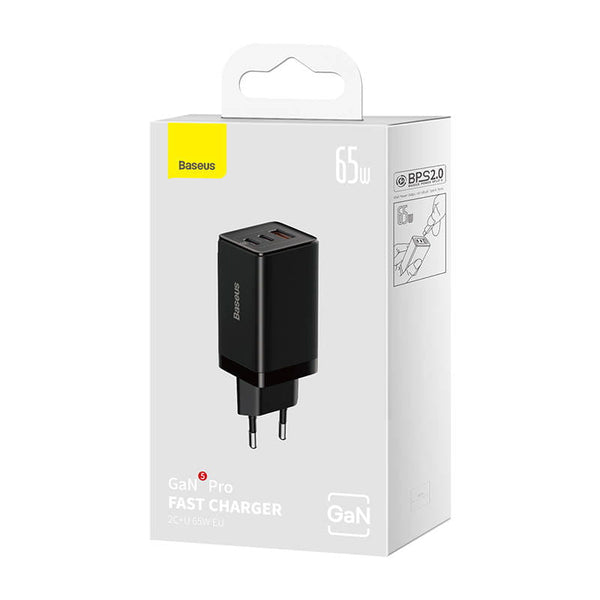 Ladegerät Baseus GaN5 Pro 2x USB-C, USB-A 65W, Schwarz