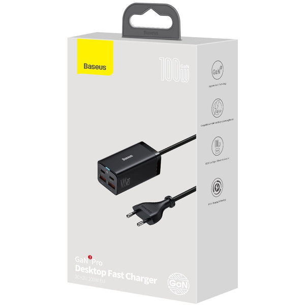 Wandladegerät Baseus GaN3 Pro QC 2x USB-C 2x USB-A, 100W, Schwarz