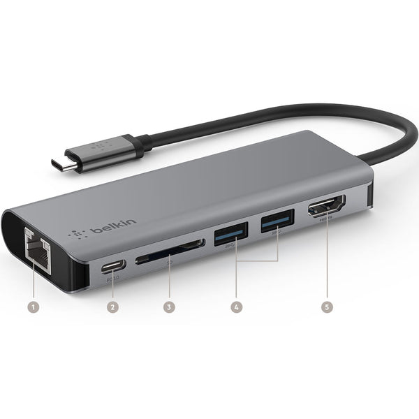 Hub Belkin Connect von USB-C 6in1 Multiport Adapter 100 W, Silber