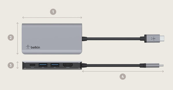 Hub Belkin Connect von USB-C 4in1 Multiport Adapter 100 W, Silber