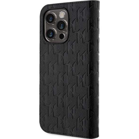 Schutzhülle Karl Lagerfeld Bookcase Monogram Saffiano für iPhone 14 Pro Max, Schwarz