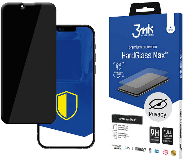 Gehärtetes Glas 3mk HardGlass Max Privacy für iPhone 14 Plus/ iPhone 13 Pro Max, Schwarzer Rahmen