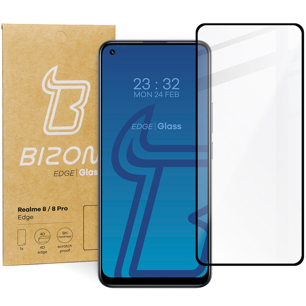 Gehärtetes Glas Bizon Glass Edge für Realme 8 / 8 Pro, Schwarz