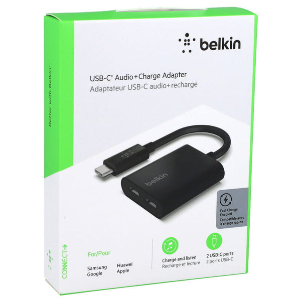 Adapter Belkin Connect Audio + Charge USB-C für 2x USB-C, Schwarz