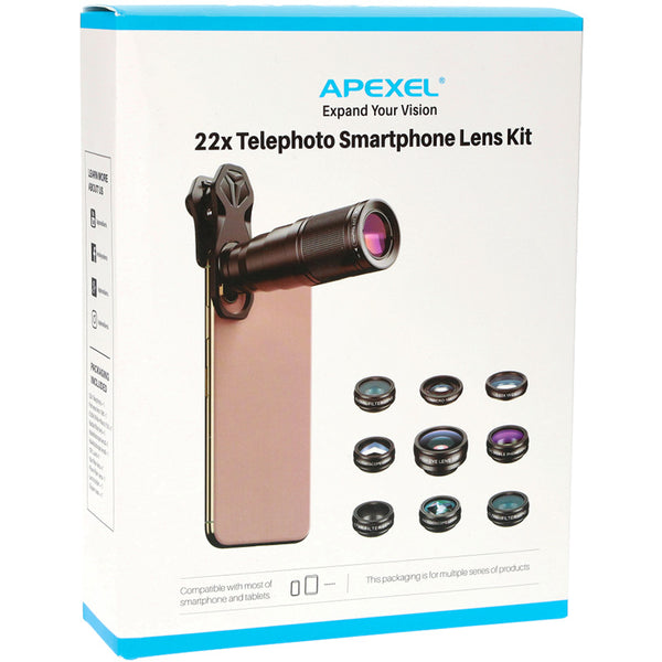 Universalobjektive / Linsen / Teleskop Apexel 22X mit 12in1 Clip für Smartphone / Tablet Kamera