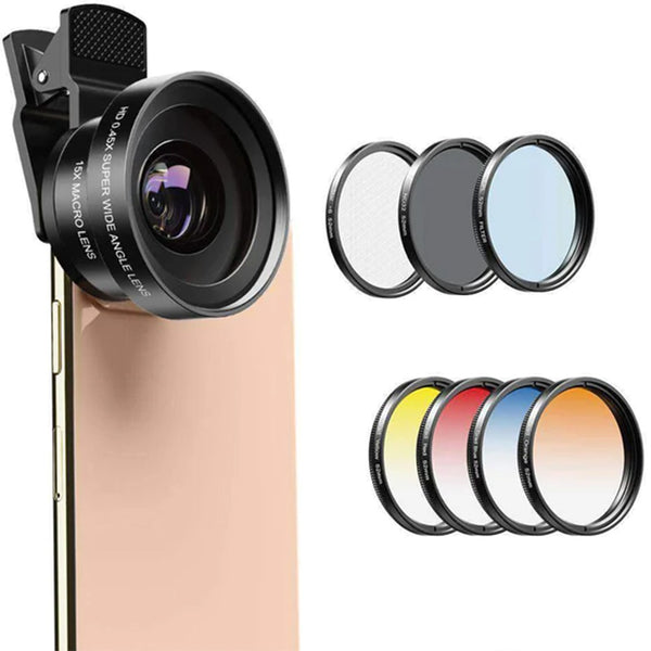 Universalobjektive / Linsen Gradient 52 mm mit Filter Apexel 7in1 mit Clip für die Kamera Ihres Smartphones / Tablets