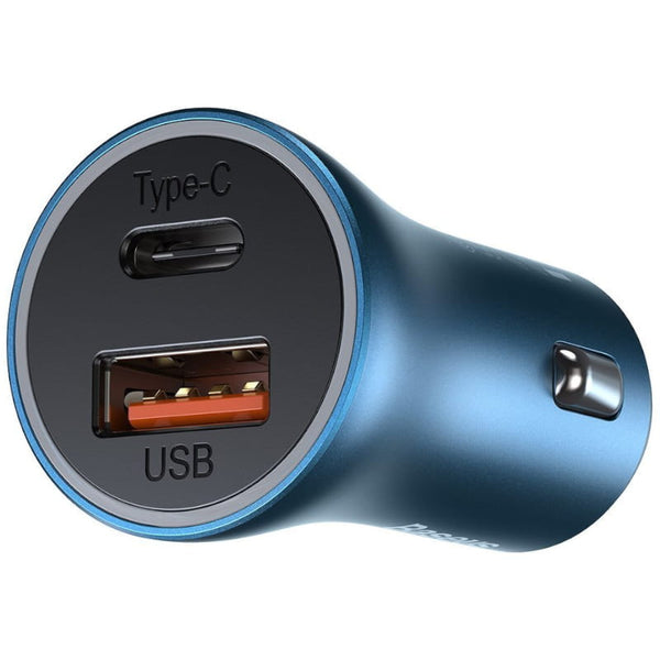 Autoladegerät Baseus Golden Contactor Pro 1x USB-A, 1x USB-C, PD 3.0, QC 4.0, 40W, Blau